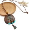 1PC Bohemian Ethnic Retro Fringed Pendant Round Leaf Hollow Long Versatile Accessories Women's Necklace