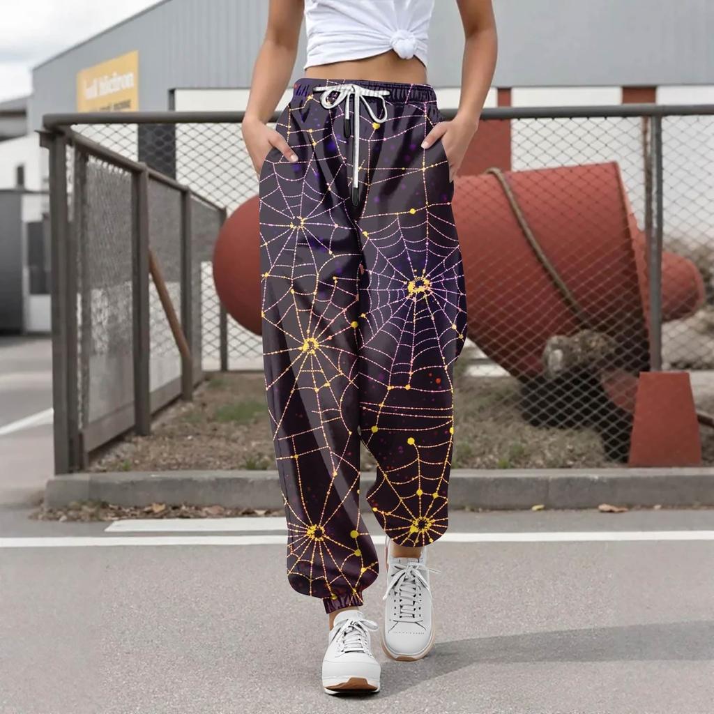 Damen Casual Fashion Halloween Printed Freizeithose Jogginghose Hose Kordelzug Elastische Taille Kordelzug Kordelzughose
