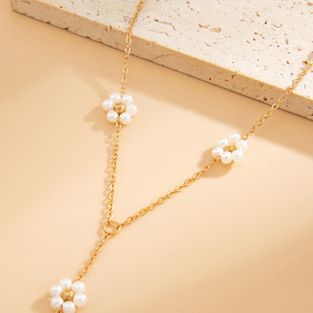 2025 Y Shaped Pearl Small Flower Necklaces for Women Long Tassel Crystal Chain Necklace Elegent Y2K Jewelry Wedding Gifts
