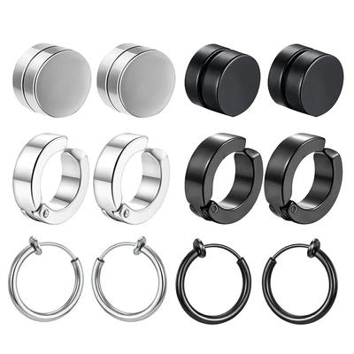 Magnetic Clip Earrings for Men and Women Black CZ Punk Non Piercing Earring Set Jewelry Gift