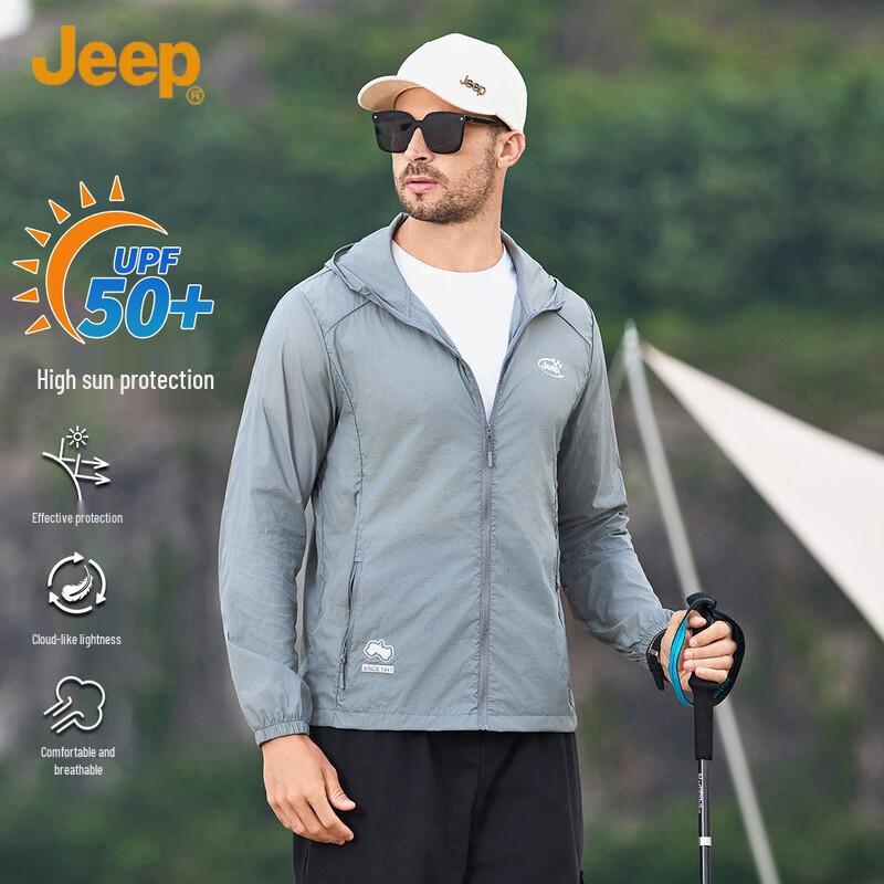 JEEP Men s Summer Lightweight Sport Hooded Sun Protection Jacket L