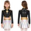 Girls Demon Inspired Singer Costume Patchwork Long Sleeve Back Invisible Zipper Sequins Crop Top Waist Chain Skirt Set