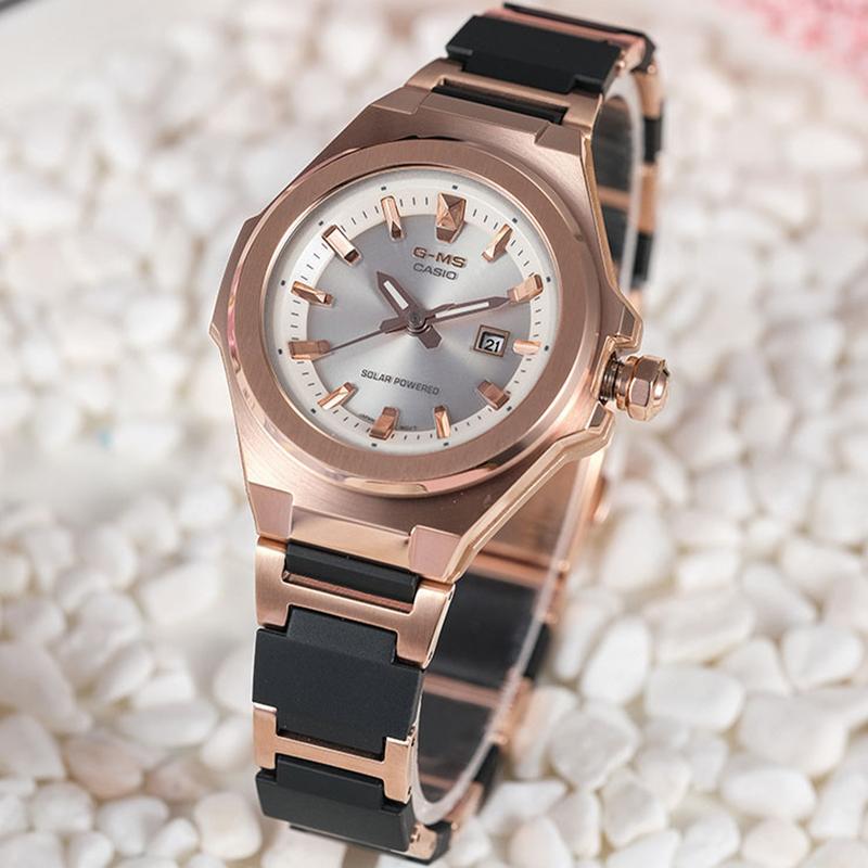 Casio BABY-G Thin and Simple Octagonal Design Black Gold Strap Shockproof 100 Meters Waterproof Quartz Movement Japanese and MSG-S500CG-1APR-person