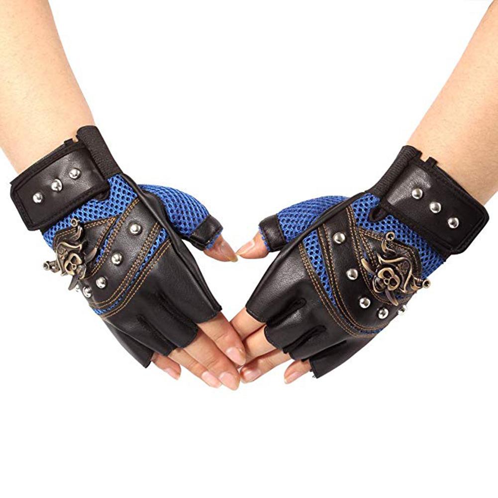 1 Pair Artificial Leather Rivets Pirate Skeleton Gloves Punk Half Finger Gloves Men s Gloves for Motorcycle Riding Outdoor Sports Material: Artificial leather