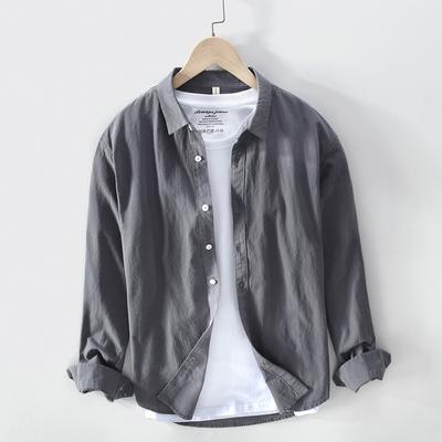 Men's Summer Thin Linen Shirt Casual Long Sleeve Top Youthful Japanese Style Cotton Linen Cardigan Shirt