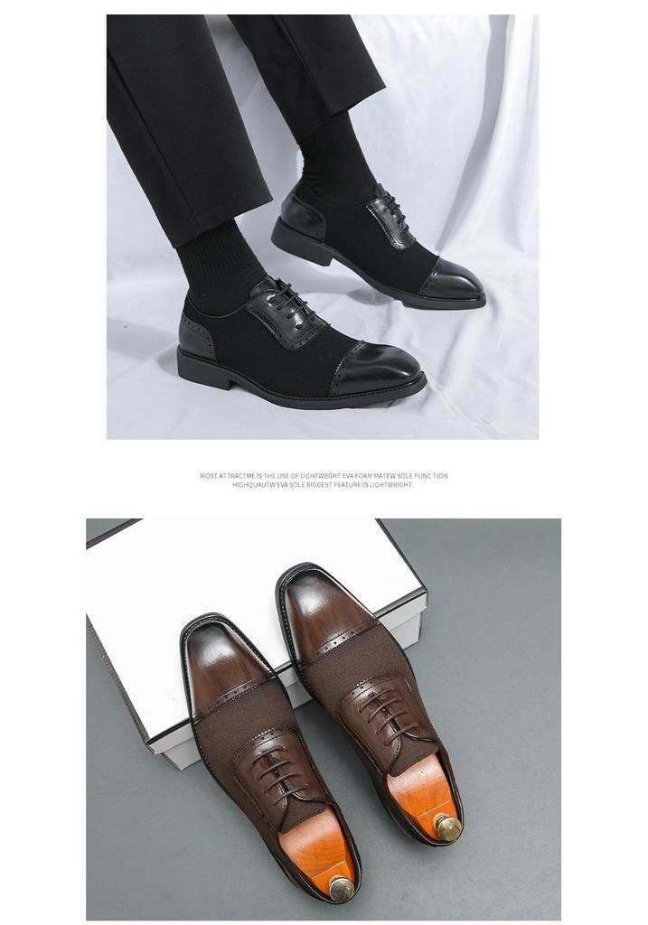 Men's Size 46 Leather Height-Boosting Formal Shoes - Thick Sole, Lace-up, Round Toe, Ideal for Weddings and Business in Spring/Autumn.