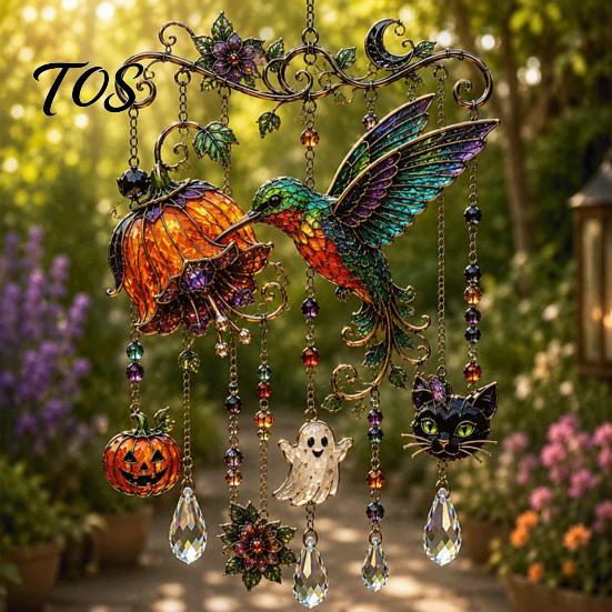 Handcrafted Spooky Home Accents Halloween Acrylic Wind Chime Pendant, Crystal Suncatcher Hanging Ornaments, Decorative Unique Seasonal Ornaments