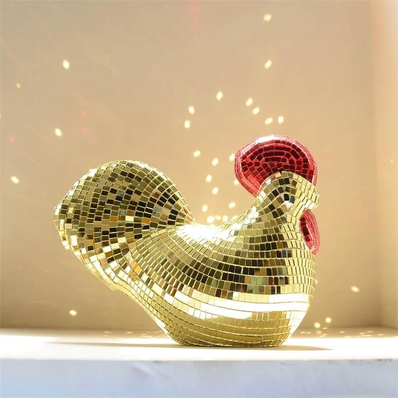 Disco Mirror Rooster And Chick Ornament Set Party Centerpiece Table Decor For Kids Birthday Gift Cute Festive Home Display