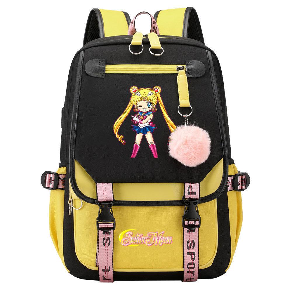 Neuer Anime Sailor Moon USB-Schulrucksack für Teenager, Damen- und Herrenmodell, Gurtband-Klapprucksack