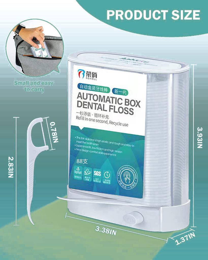 Portable Dental Floss Pick Dispenser Pop-Up Automatic Holder with 88 Count Dental Floss Sticks Storage Box Toothpicks Oral Care