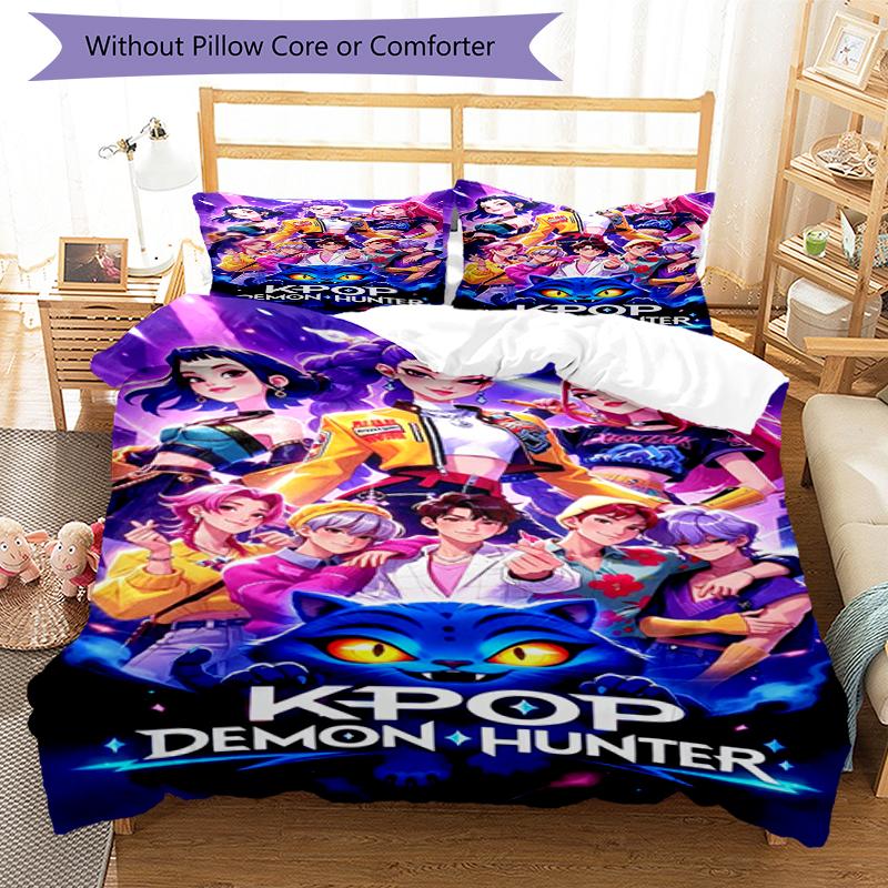 3pcs KPop Demon Hunters Bedding Set Duvet Cover Closure Includes 1 Duvet Cover & 2 Pillowcases, Soft and Comfortable for All Seasons.