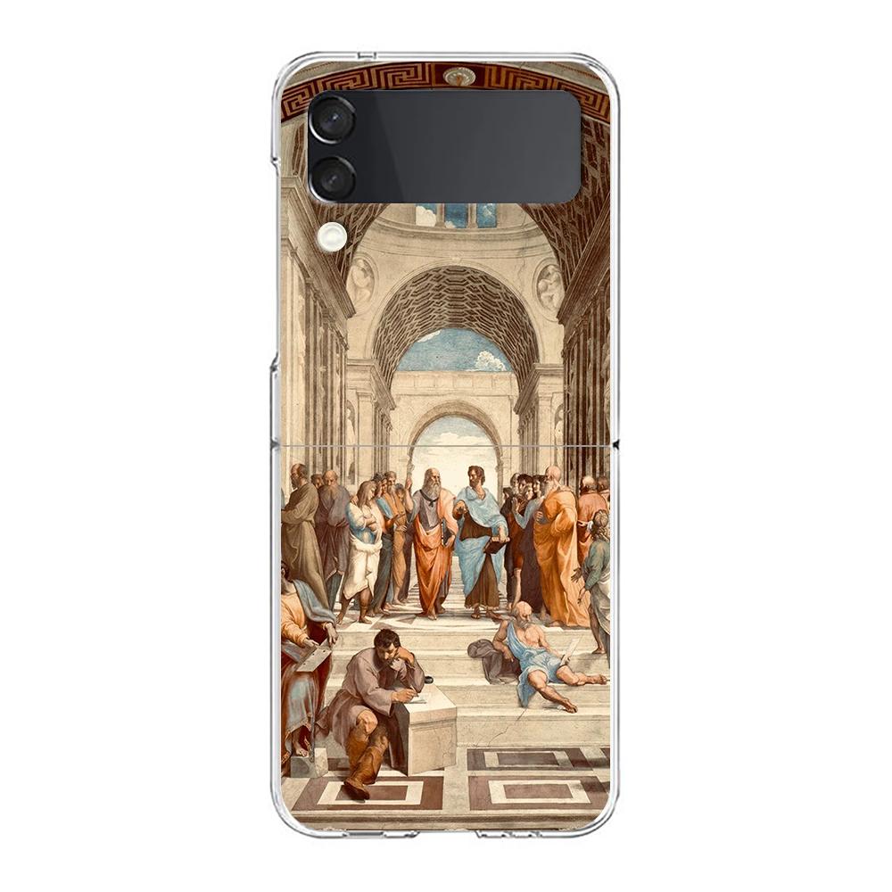 Renaissance Art Painting Phone Case For Samsung Galaxy Z Flip 3 4 5 Hard Folding Clear PC Bumper For Samsung Z Flip 6 Cover