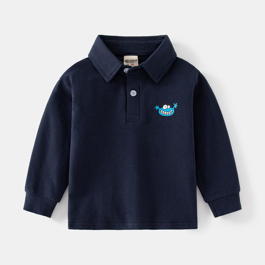 Children's Handsome Warm Long Sleeve POLO Shirt Autumn Boys Fashion Cartoon Printed Shirt