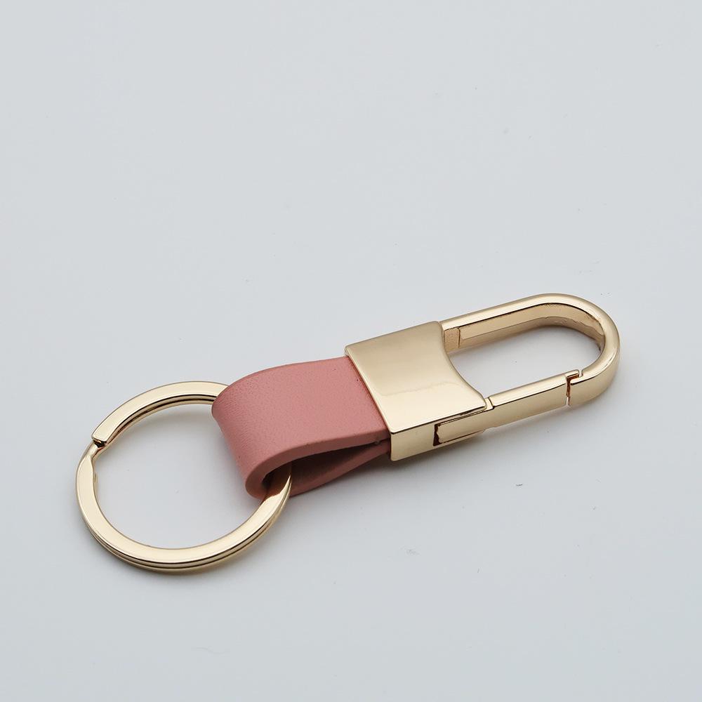 Men's Genuine Leather Car Keychain with Zinc Alloy Waist Clip and Customizable Laser Logo