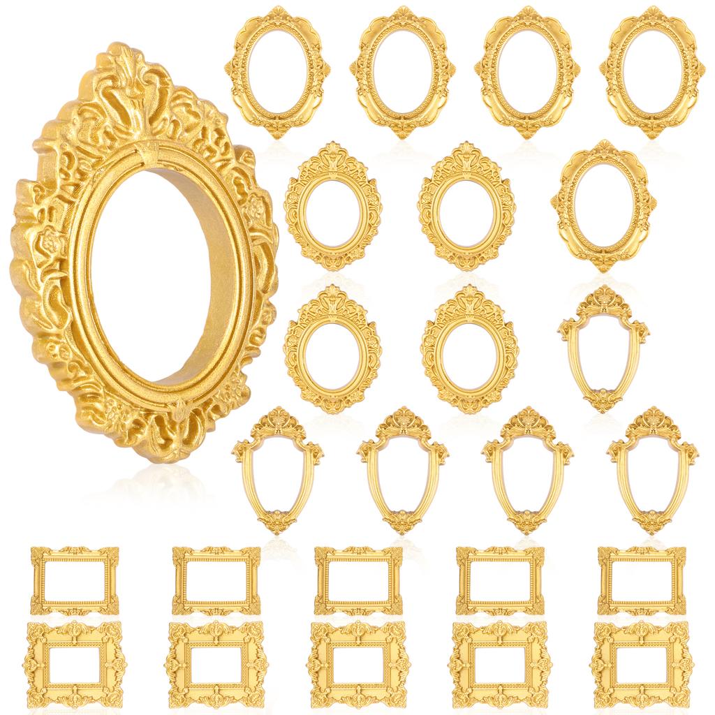 15/25 Stück Vintage Mini-Bilderrahmen Kleine Harz-Fotorahmen Dekorativer Mini-Gold-Schmuck-Displayrahmen für DIY-Schmuckdisplay