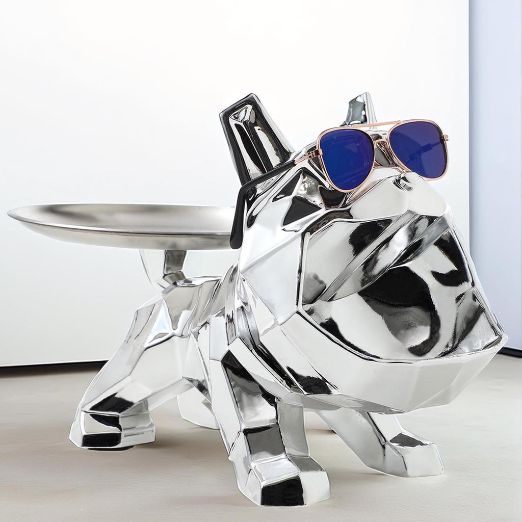 Polygonal Bulldog Storage Tray Ornament - Electroplated Resin Dog Sculpture