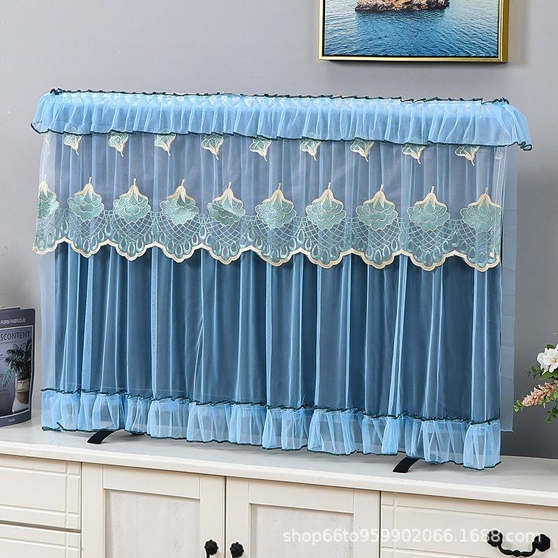

Adhesive Buckle Type TV Cover Dustproof Lace Embroidery Fabric Desktop LCD Display Protective Cover Fashionable Minimalist Decorative Beautiful Towel 32inch 80x55cm 1pcs синий