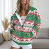Womens Oversized Hooded Zip-Up Sweatshirt With Christmas Print Plus Size Long Sleeve Casual Top