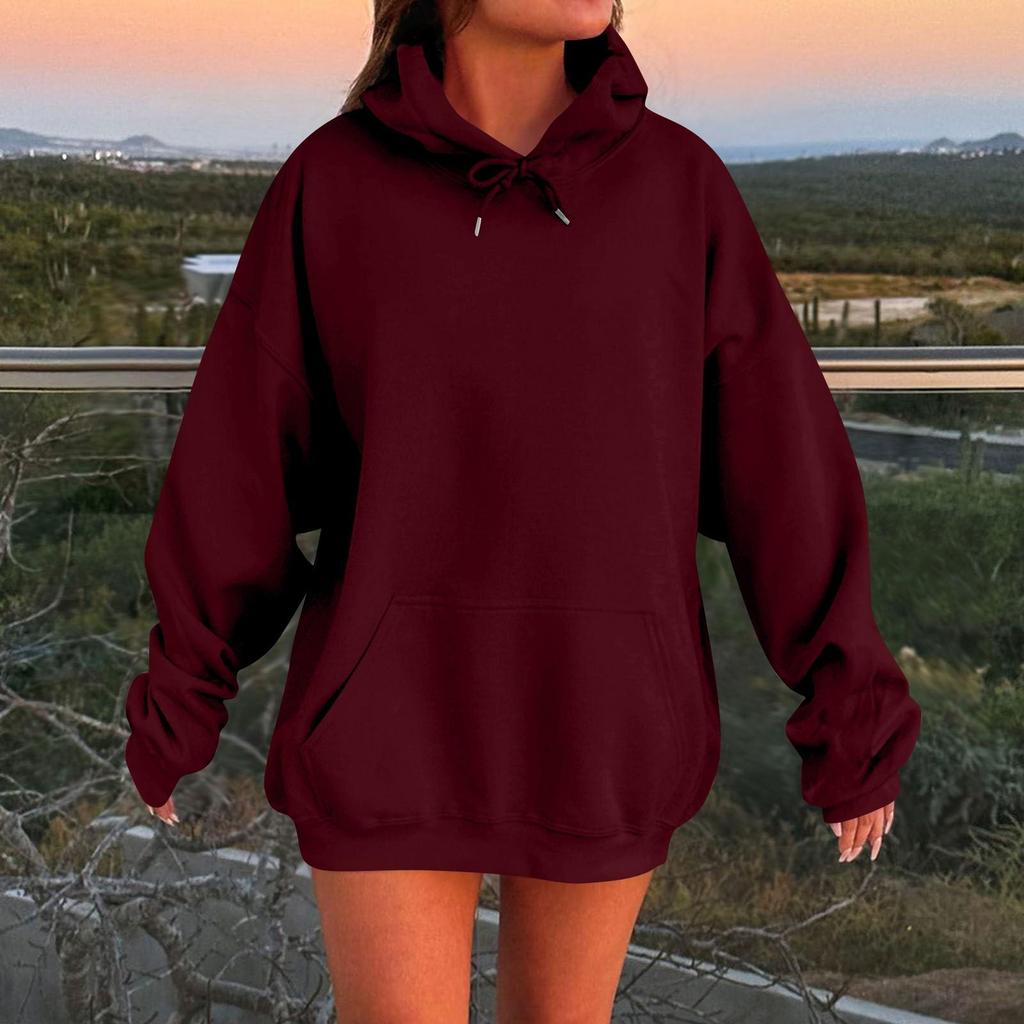 Sudadera con capucha de felpa para mujer, de manga larga, de gran tamaño, con hombros caídos y para otoño