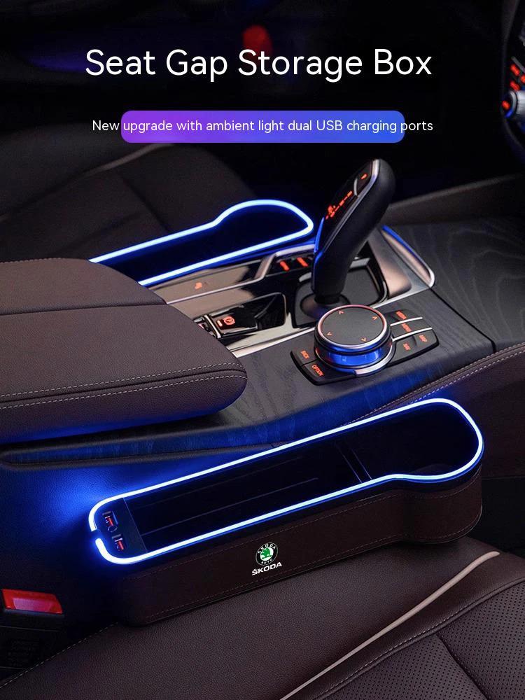 2025 Neues Auto USB Farblicht Sitzaufbewahrungsbox Sitzspaltbox Für Skoda VRS Octavia Kodiaq Karoq Kamiq Scala Superb Yeti Fabia ENY