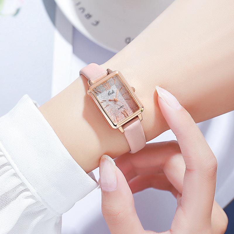 Women'S Fashion Niche Light Luxury Creative Gradual Change Small Square Plate Student Belt Quartz Watch