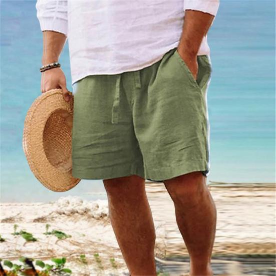 Mid-Rise Elastic Waistband Drawstring Men Shorts Pockets Straight Wide Leg Knee Length Solid Color Loose Fitness Beach Shorts Sportwear