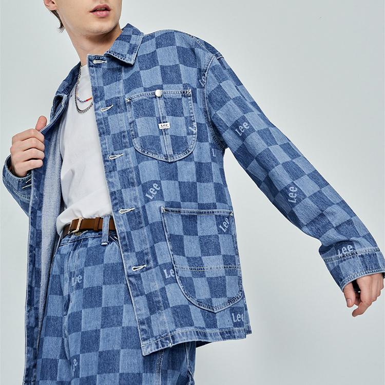 Lee Plaid Letter Print Work Denim Jacket Men Jackets Light-Blue LMT004491101291A02861