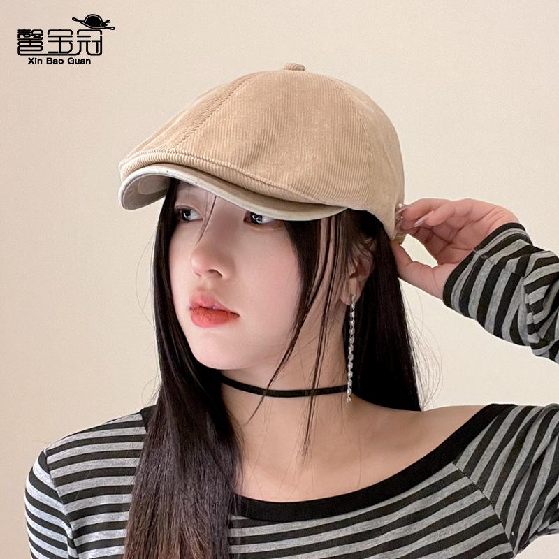 Retro Corduroy Painter Hat Spring and Autumn Versatile Fashion Show Small Face Forward Hat Advanced Sense Beret