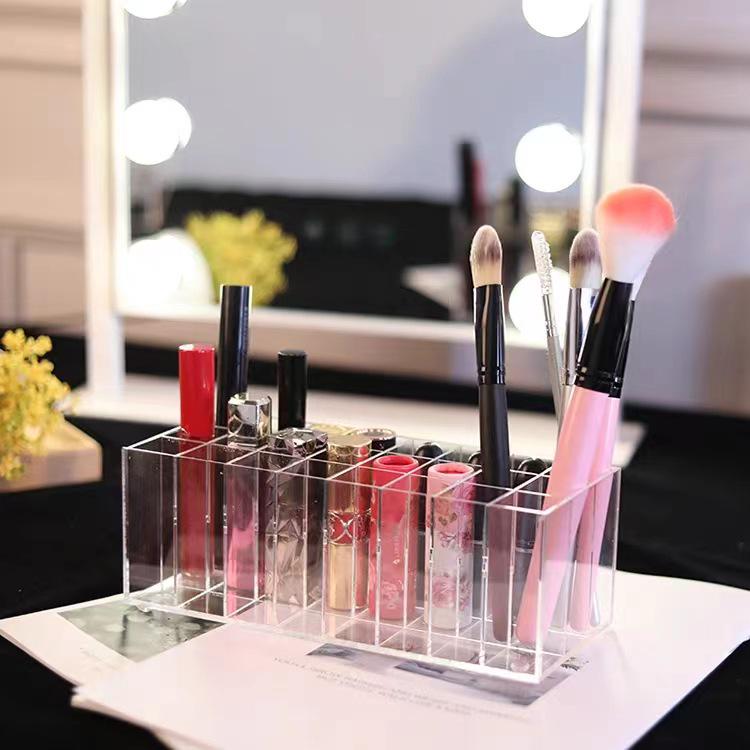Прозрачный акриловый органайзер для косметики: Настольный дисплей для помад и органайзер с отделениями 21x9x7.5cm