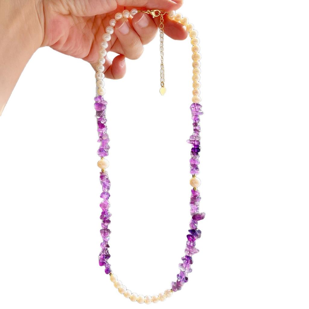 Vind Vintage Naturlig Högkvalitativ Sötvattenspärla Ametist Design Nyckelbenskedja Halsband Trohet