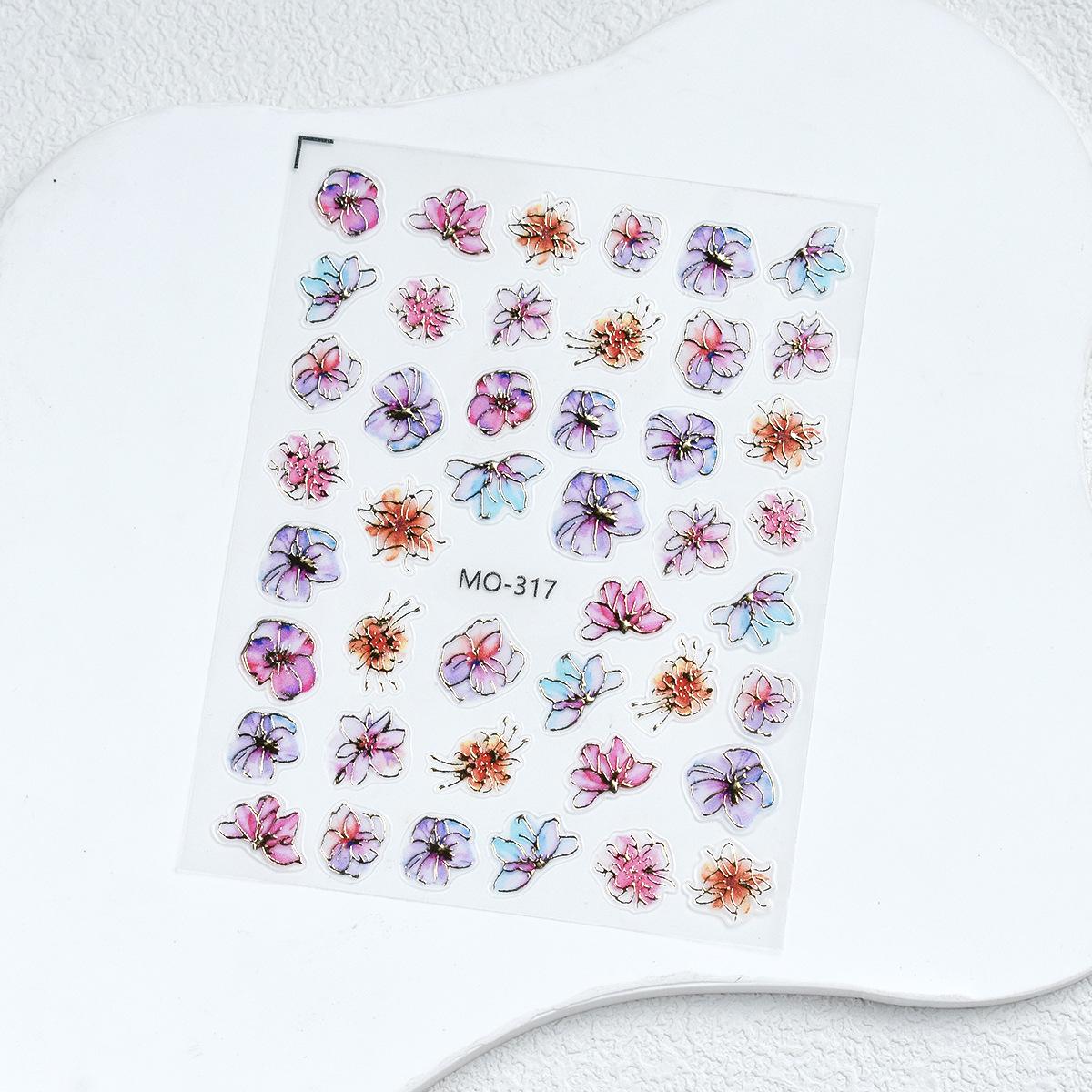 

Gold-Edged Floral Nail Stickers: Purple and Gold Self-Adhesive Decals for DIY Nail Art