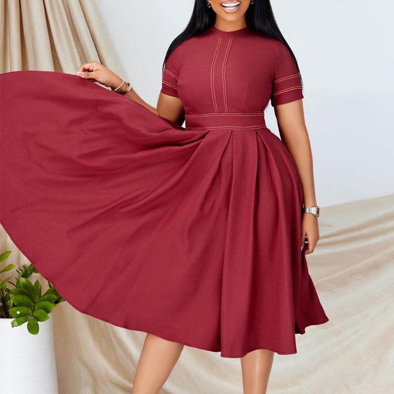 African Large-size Women's Clothing  Summer New Models, Elegant Temperament, Large Skirt, Word Skirt, Short-sleeved Dress.