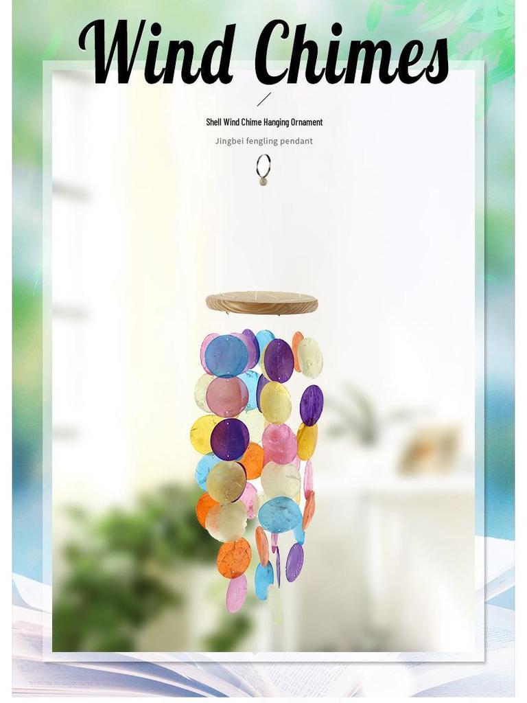 Creative Seashell Wind Chime Mirror – Simple Pastoral Style for Living Room, Study, or Balcony Decor.