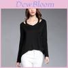 Simple Solid Color Off Shoulder Design Women Long Sleeved Top For Fall Comfort