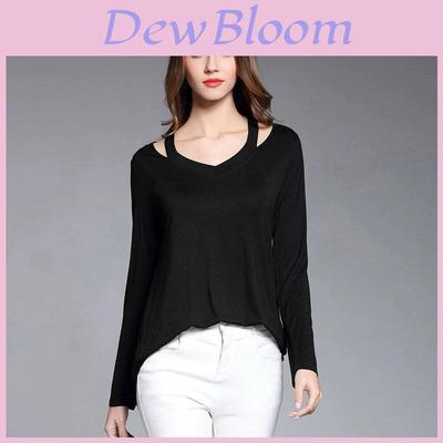 Simple Solid Color Off Shoulder Design Women Long Sleeved Top For Fall Comfort