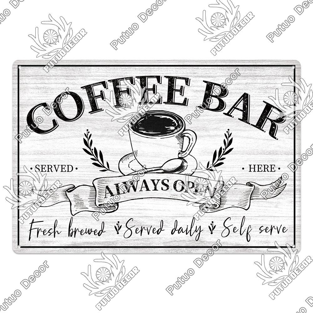 Putuo Decor Coffee Tin Sign Vintage Plaque Metal Plates Shabby Chic Wall Art Poster for Cafe Bar Living Room Home Man Cave Decor