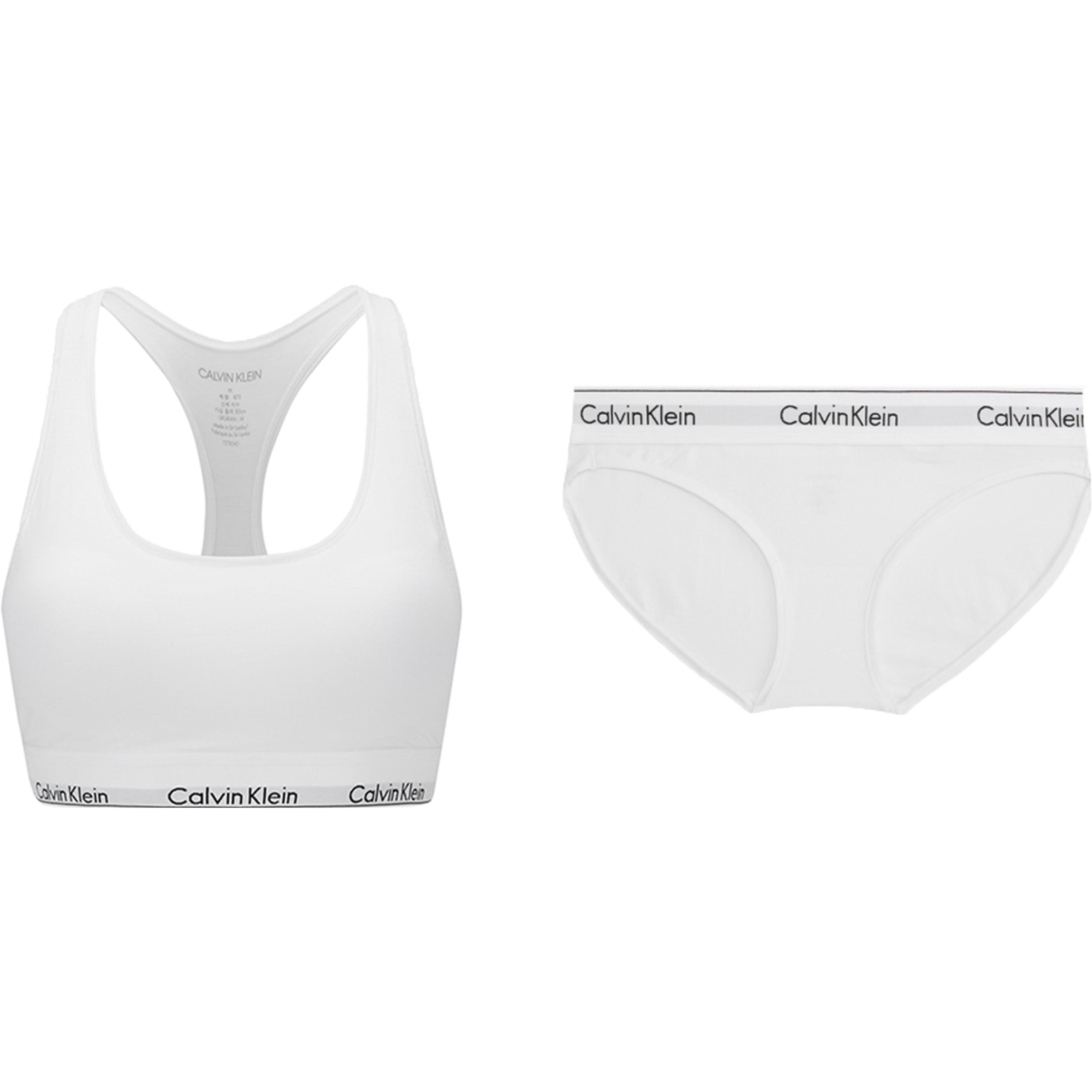 

Calvin Klein Комплект бесшовного тонкого бюстгальтера-бралетта с логотипом и трусиков женское нижнее белье F3785AD-100+F3787AD-100 L