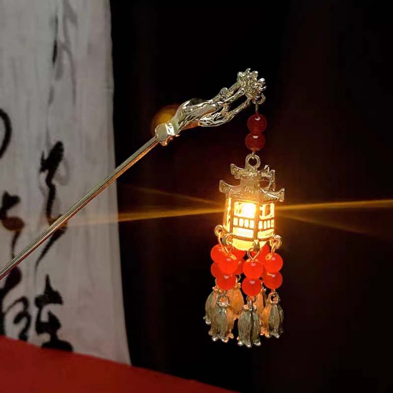 Chinese Rabbit Lantern Hair Pin Clips Hair Sticks LED Light Hair Accessories for Women Kids Retro Lotus Flower Tassel Headpieces