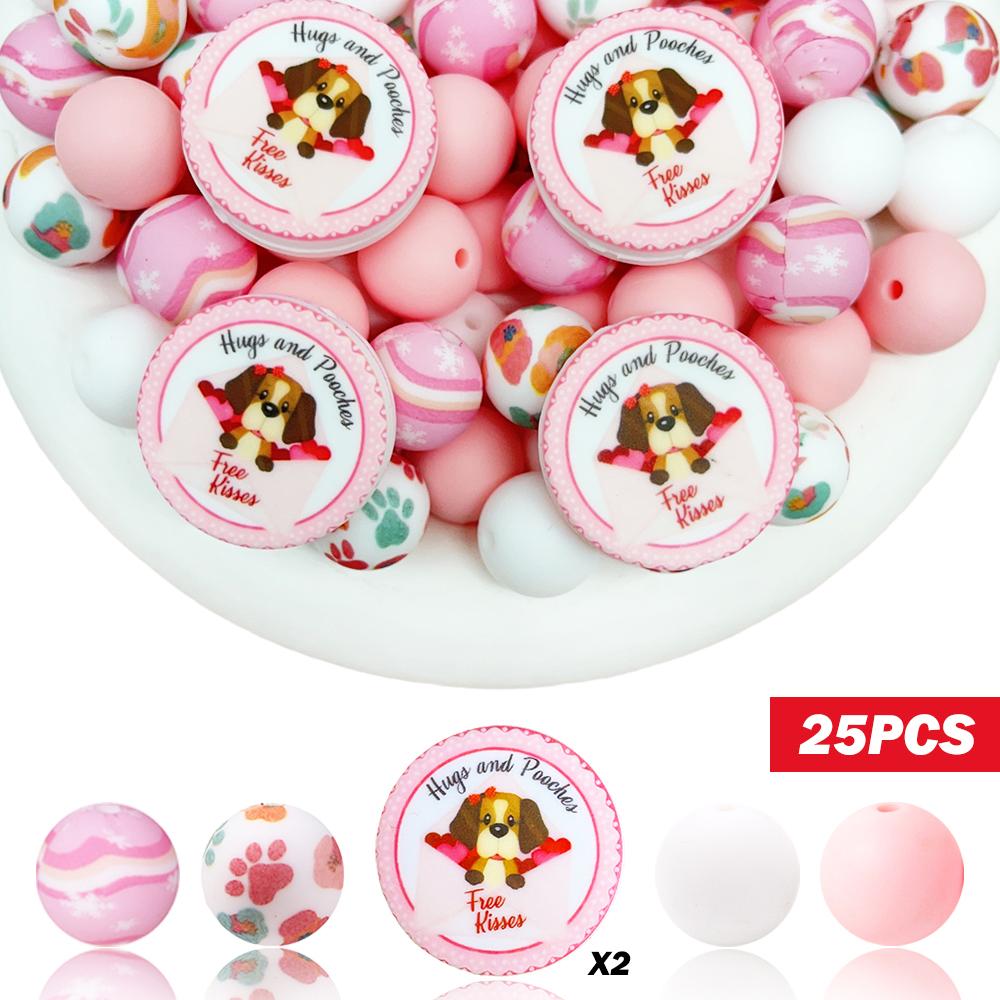 

25/64PCS Valentine s Day animal print silicone bead set, perfect for DIY handmade crafts such as keychains, necklaces, bracelets