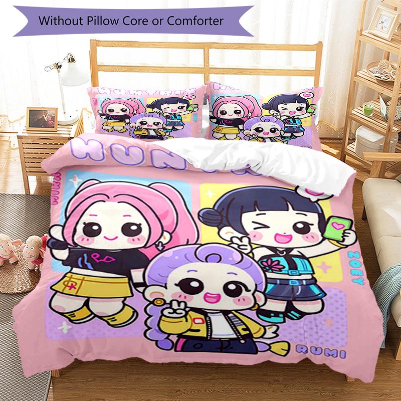 3pcs KPop Demon Hunters Bedding Set Duvet Cover Closure Includes 1 Duvet Cover & 2 Pillowcases, Soft and Comfortable for All Seasons.