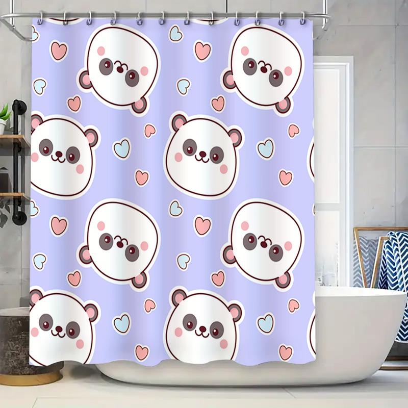 

Cute Cartoon Animal Shower Curtain With Hearts For Bathroom Decor Washable Fabric Blue Pink Purple White Background Size 72X78 I 90x180cm