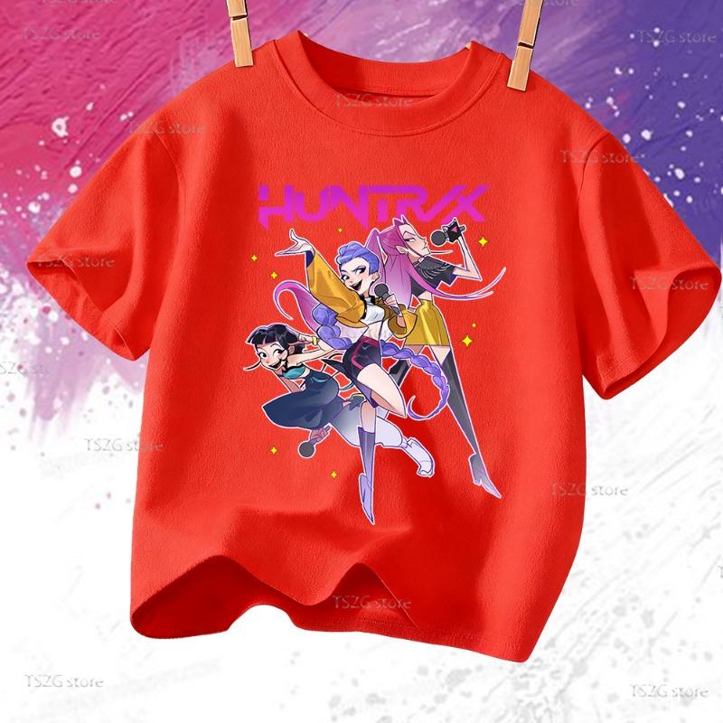 Huntrix Kpop Demon Hunters T-Shirt for Boys Girls T-shirt Fans Gift Summer Crew Neck Short Sleeve Tees Fashion Kids T-shirt