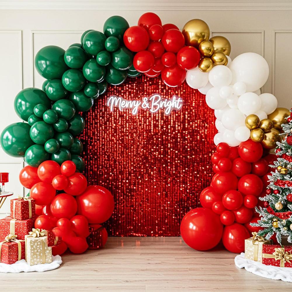 Christmas Green Red Balloons Garland Metal Gold Balloon Arch Kit Xmas Home Party Christmas Festival Background Decoration Globos