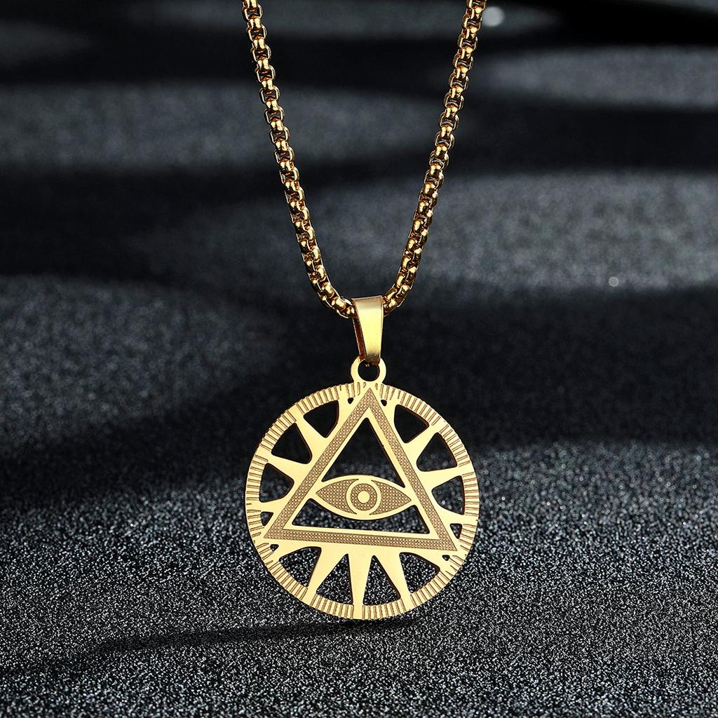 Kinitial Punk All Seeing Eye Necklace Illuminati Pyramid Pendant Hip Hop Jewelry Gift for Women Party Chain