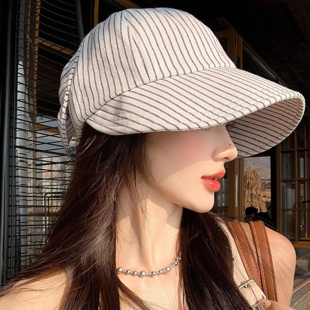 Striped Bow Duck Tongue Sunscreen Hat Women's New Summer Breathable and Versatile Face Small Sunshade Fisherman Hat