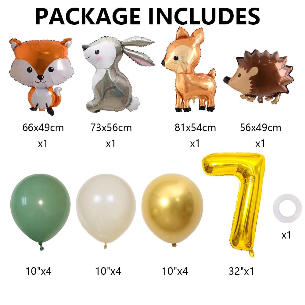 Hedgehog Deer Fox Rabbit Balloon Set Gold Number Balloon for Boy's Woodland Animal Happy Birthday Party Decorations Kids Gifts