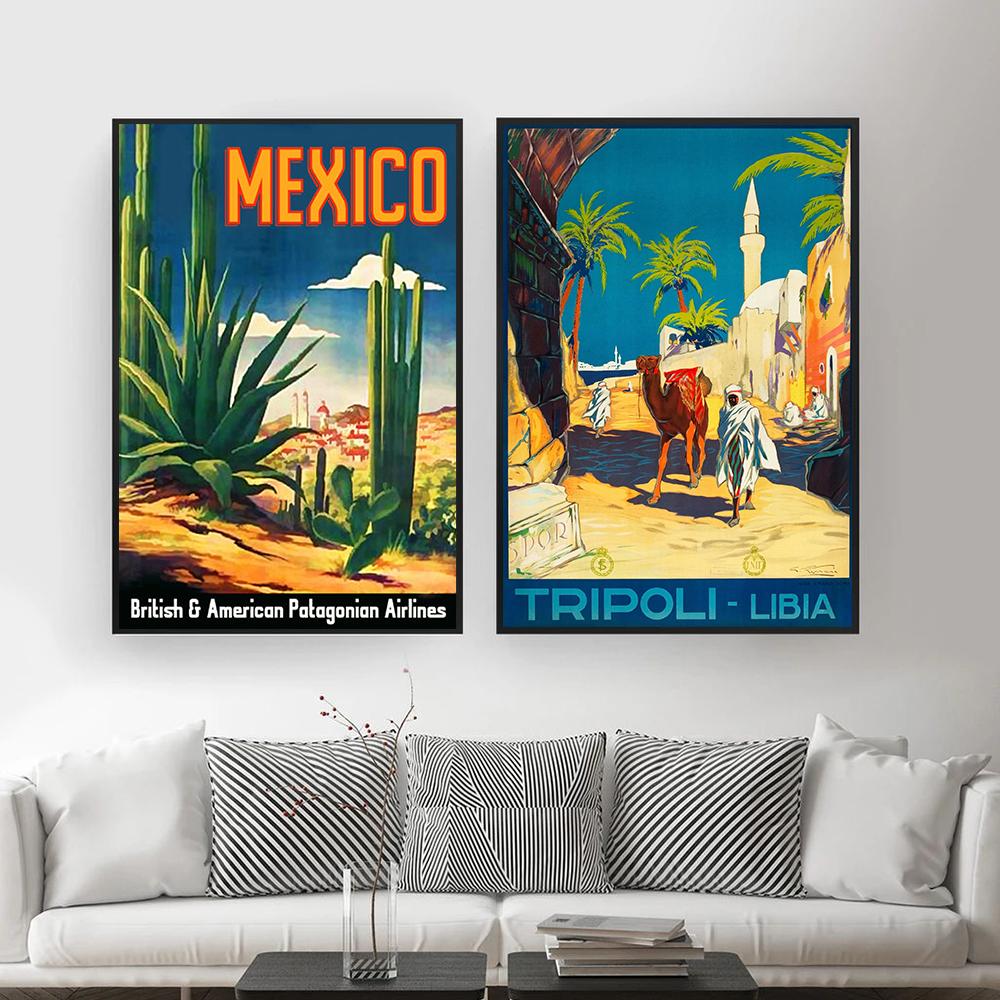 Nordic Vintage Travel Cities Poster Greece Mexico Rome Peru Libia Italy Landscape Art Canvas Painting Wall Pictures Home Decor