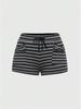 American Sporty Casual Two-Piece Set: Rhinestone Halter Top & Striped Lace-Up Shorts