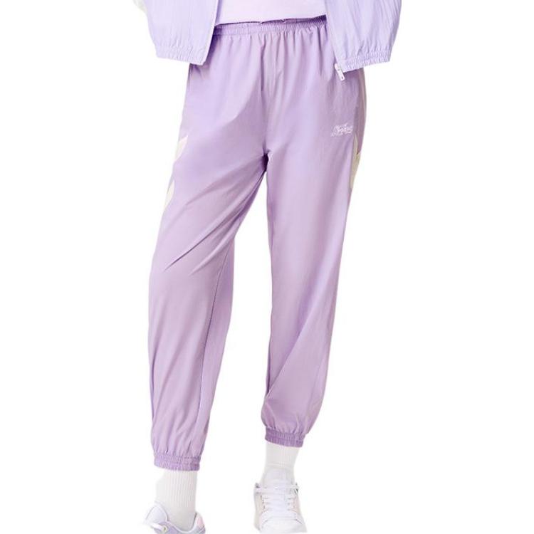 Li Ning Sports Trend Series Solid Color Letter Drawstring Sports Long Pants Women Bottoms Lavender-Purple AYKS312-3