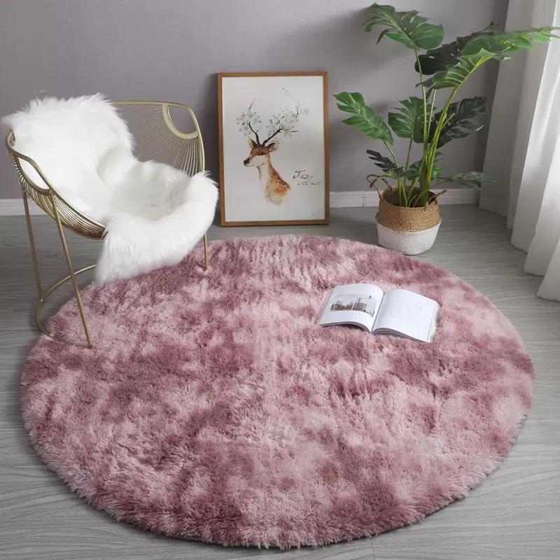 Rainbow Fluffy Round Rug Carpets Living Room Cute Decor Kids Room Plush Rugs for Bedroom Nursery Soft Children Room Hairy Mats